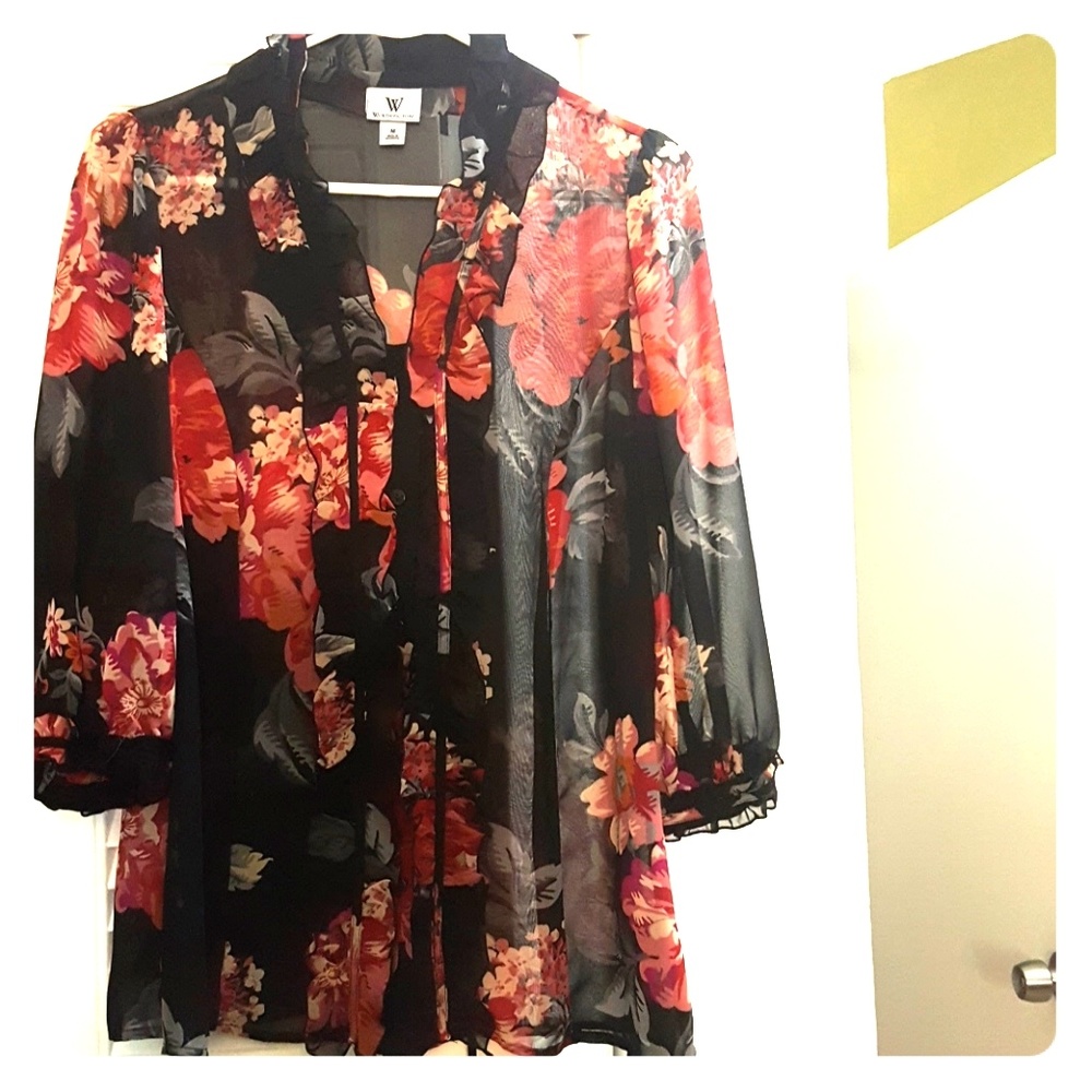 Sheer Black and Red Rose Shirt